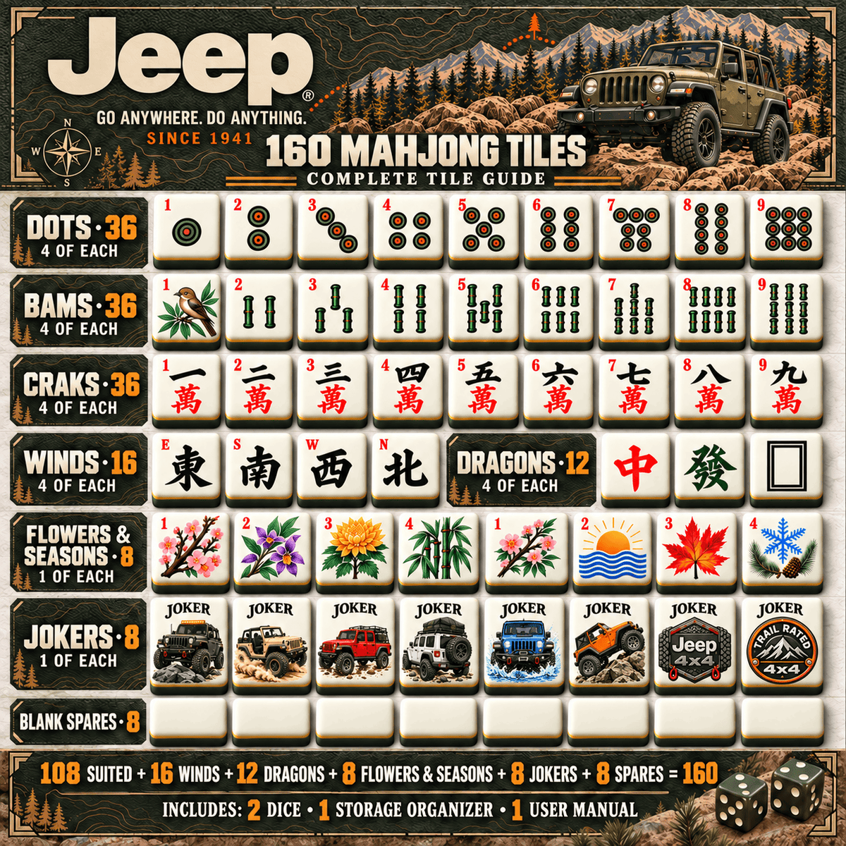 Premium JEP Mahjong Tiles Set PVNA