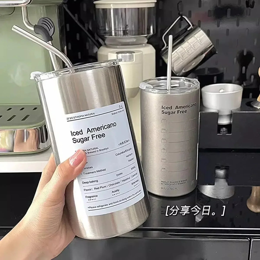 Thermos Cup Portable 304 Stainless Steel Coffee Mug Thermal Leak-proof Water Bottle with Straw Insulated Bottle Drinkware