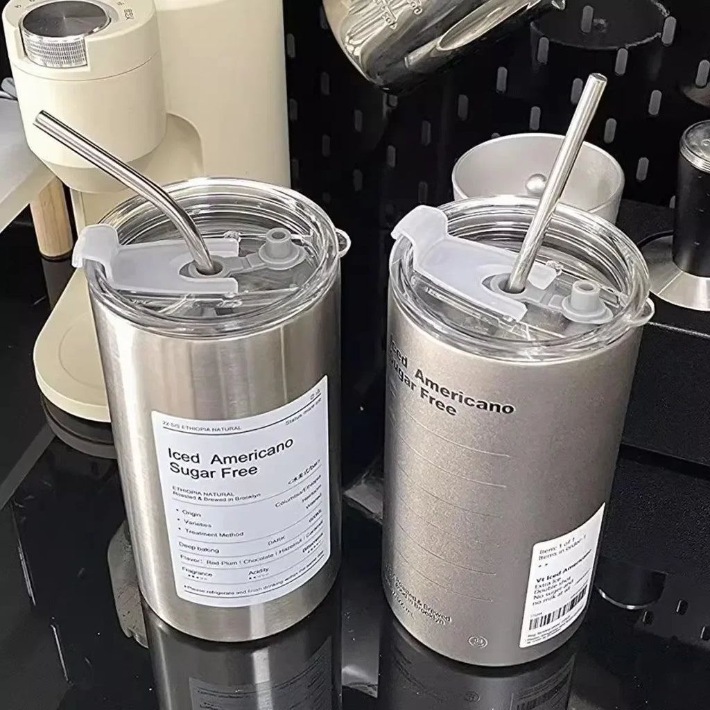 Thermos Cup Portable 304 Stainless Steel Coffee Mug Thermal Leak-proof Water Bottle with Straw Insulated Bottle Drinkware