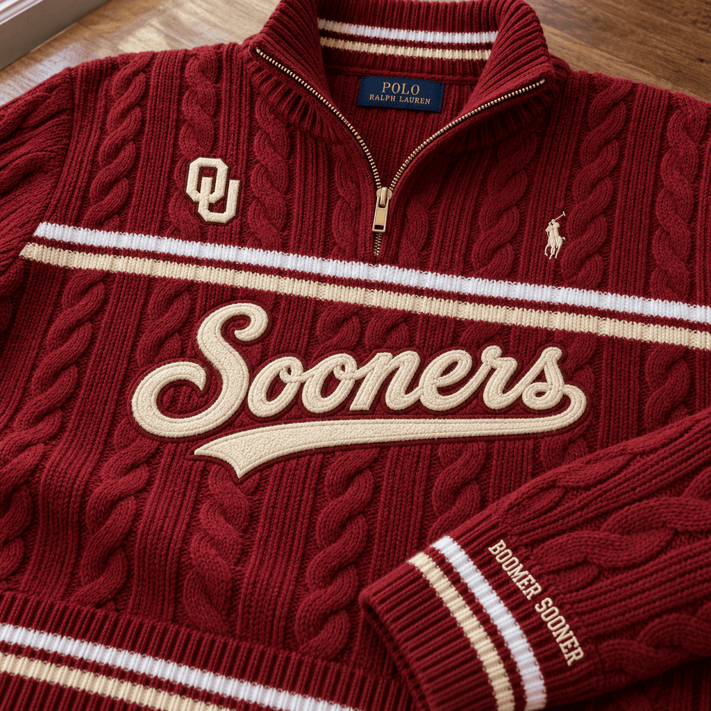 OSN Premium Varsity Cable-Knit Quarter-Zip Sweater NHVH