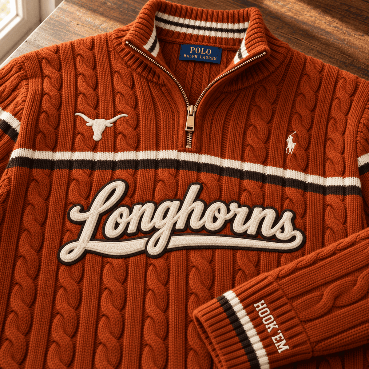 TLH Premium Varsity Cable-Knit Quarter-Zip Sweater NHVH